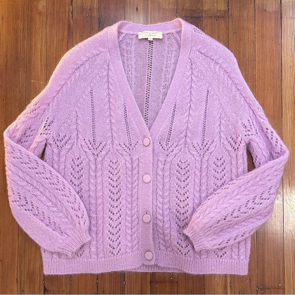 Sezane Lilac Openwork Knit Cardigan - Picture 3 of 9